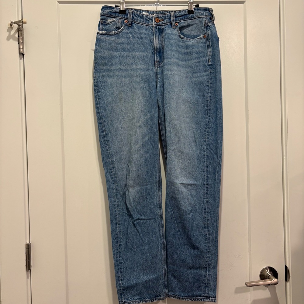 American Eagle Mom Jeans Womens 8 Long Medium Wash High Rise Straight Leg Blue